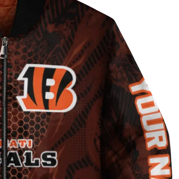 personalized cincinnati bengals hexagon mesh orange black bomber jacket premium grade