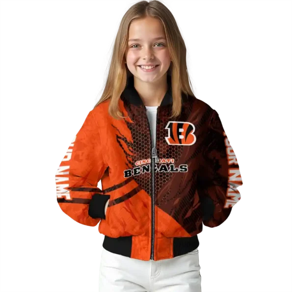 personalized cincinnati bengals hexagon mesh orange black bomber jacket top rated