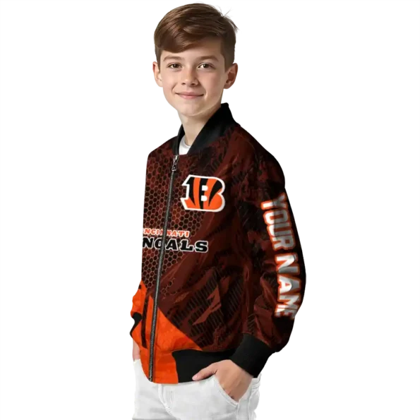 personalized cincinnati bengals hexagon mesh orange black bomber jacket trendy