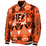 personalized cincinnati bengals pyramid shapes orange varsity jacket best selling.webp