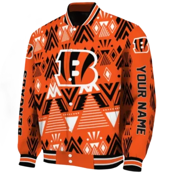 personalized cincinnati bengals pyramid shapes orange varsity jacket best selling.webp