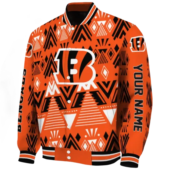 personalized cincinnati bengals pyramid shapes orange varsity jacket best selling.webp