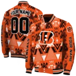 personalized cincinnati bengals pyramid shapes orange varsity jacket best selling.webp
