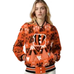 personalized cincinnati bengals pyramid shapes orange varsity jacket best selling.webp