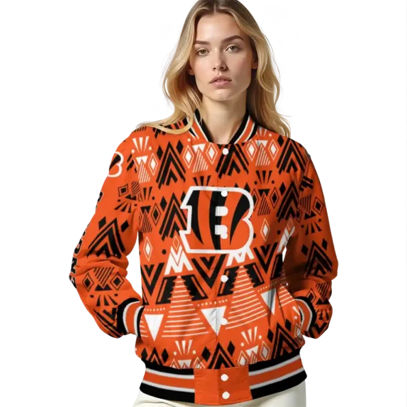 personalized cincinnati bengals pyramid shapes orange varsity jacket latest model.webp