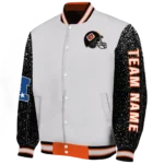 personalized cincinnati bengals speckled arms orange gray varsity jacket best selling.webp