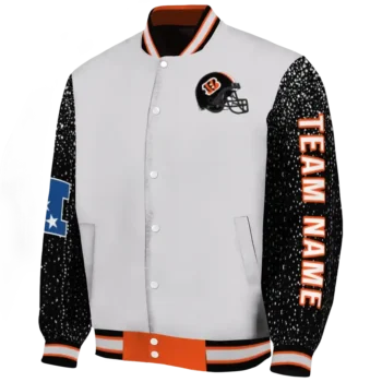 personalized cincinnati bengals speckled arms orange gray varsity jacket best selling.webp