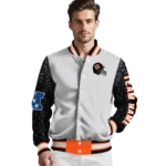 personalized cincinnati bengals speckled arms orange gray varsity jacket best selling.webp