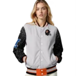 personalized cincinnati bengals speckled arms orange gray varsity jacket best selling.webp