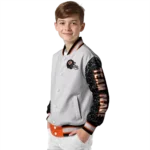 personalized cincinnati bengals speckled arms orange gray varsity jacket best selling.webp