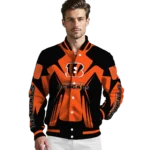 personalized cincinnati bengals spider mark orange black crocs varsity jacket best selling.webp