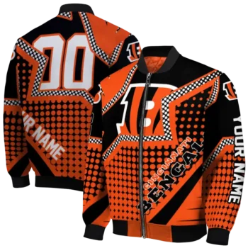 personalized cincinnati bengals star burst orange bomber jacket fashion forward