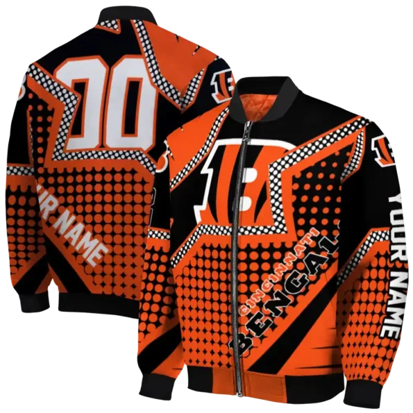 personalized cincinnati bengals star burst orange bomber jacket fashion forward