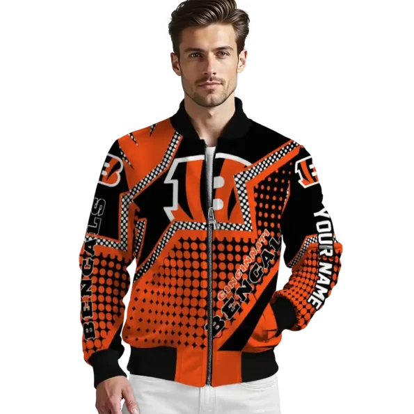 personalized cincinnati bengals star burst orange bomber jacket high quality