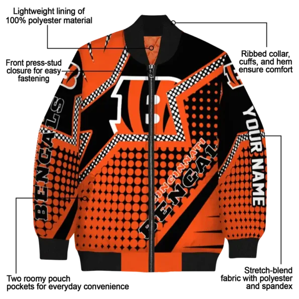 personalized cincinnati bengals star burst orange bomber jacket new arrival