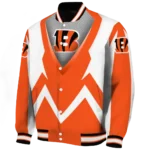 personalized cincinnati bengals v stripes orange white varsity jacket best selling.webp