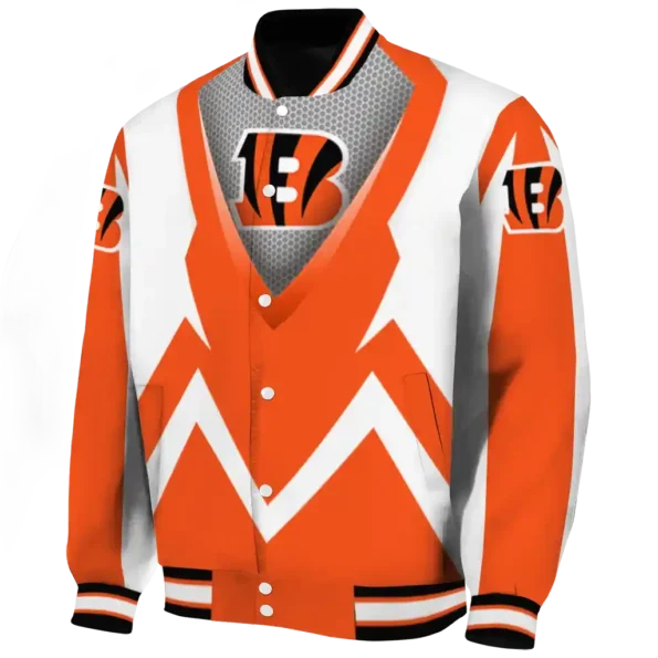 personalized cincinnati bengals v stripes orange white varsity jacket best selling.webp