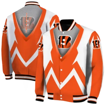 personalized cincinnati bengals v stripes orange white varsity jacket fashion forward.webp