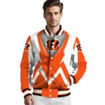 personalized cincinnati bengals v stripes orange white varsity jacket best selling.webp
