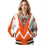 personalized cincinnati bengals v stripes orange white varsity jacket best selling.webp