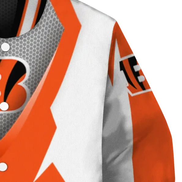 personalized cincinnati bengals v stripes orange white varsity jacket premium grade.webp