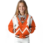 personalized cincinnati bengals v stripes orange white varsity jacket best selling.webp