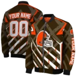 personalized cleveland browns chevron angles brown bomber jacket best selling