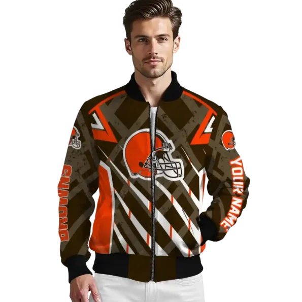 personalized cleveland browns chevron angles brown bomber jacket high quality