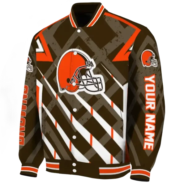 personalized cleveland browns chevron angles brown varsity jacket best selling.webp