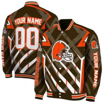 personalized cleveland browns chevron angles brown varsity jacket fashion forward.webp