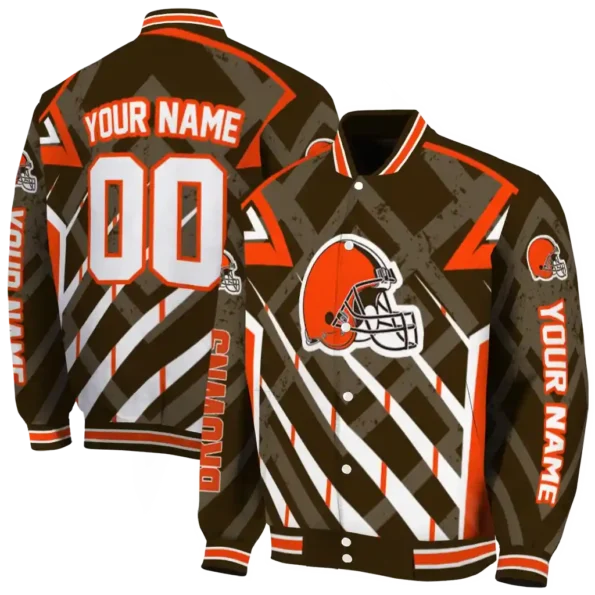 personalized cleveland browns chevron angles brown varsity jacket fashion forward.webp
