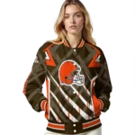 personalized cleveland browns chevron angles brown varsity jacket best selling.webp