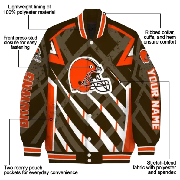 personalized cleveland browns chevron angles brown varsity jacket new arrival.webp