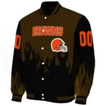 personalized cleveland browns flame border brown black varsity jacket best selling.webp