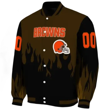 personalized cleveland browns flame border brown black varsity jacket best selling.webp