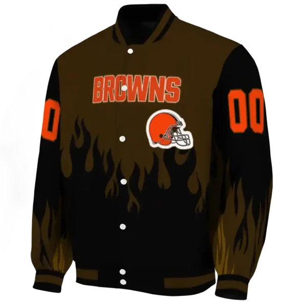 personalized cleveland browns flame border brown black varsity jacket best selling.webp