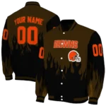 personalized cleveland browns flame border brown black varsity jacket best selling.webp