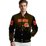 personalized cleveland browns flame border brown black varsity jacket best selling.webp