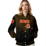 personalized cleveland browns flame border brown black varsity jacket best selling.webp