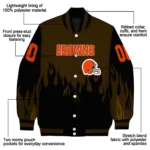 personalized cleveland browns flame border brown black varsity jacket best selling.webp