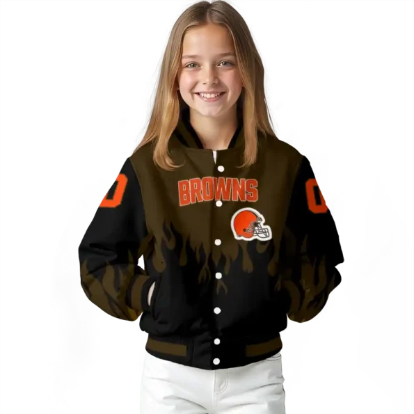 personalized cleveland browns flame border brown black varsity jacket top rated.webp