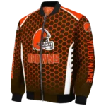 personalized cleveland browns hexagon grid brown bomber jacket best selling