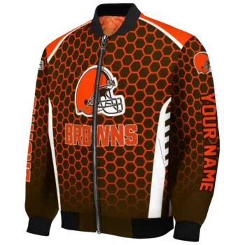 personalized cleveland browns hexagon grid brown bomber jacket best selling