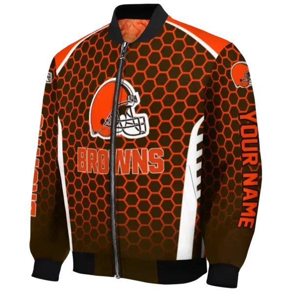 personalized cleveland browns hexagon grid brown bomber jacket best selling
