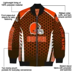 personalized cleveland browns hexagon grid brown bomber jacket best selling