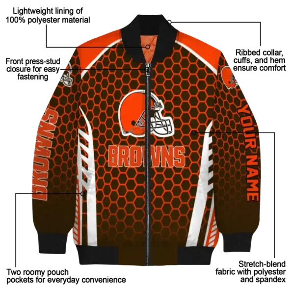personalized cleveland browns hexagon grid brown bomber jacket new arrival