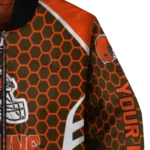 personalized cleveland browns hexagon grid brown bomber jacket best selling