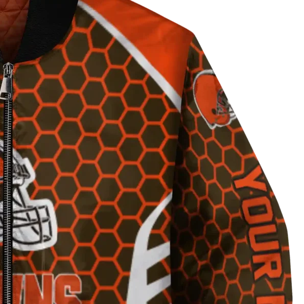 personalized cleveland browns hexagon grid brown bomber jacket premium grade