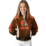 personalized cleveland browns hexagon grid brown bomber jacket best selling