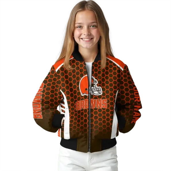 personalized cleveland browns hexagon grid brown bomber jacket top rated